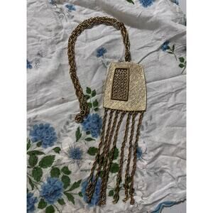 Vintage Hillcraft Gold Tone Tassle Fringed Necklace Etruscan style